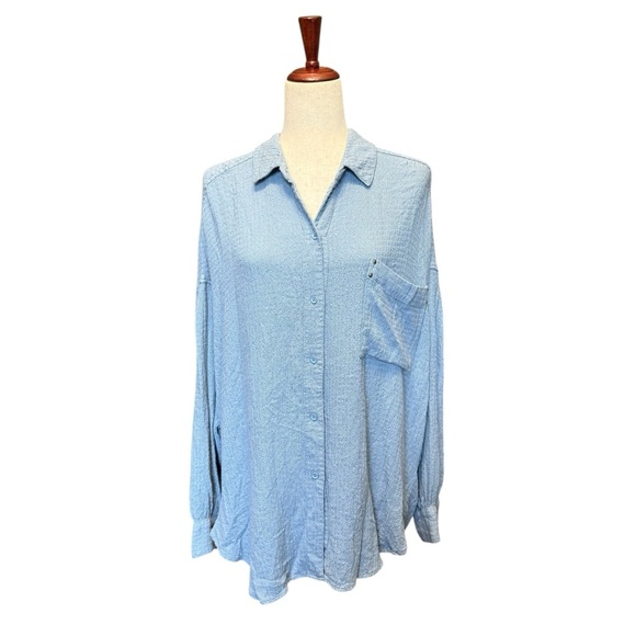 We The Free Hidden Valley Slate Blue Button-Down Hi-Low Shirt Size L #1661 - Picture 4 of 8